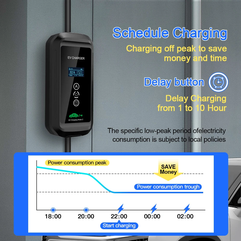 Current 8/10/16/20/26/32A 7kw Portable EV Charger Type 2 Plug Charging For Hybrid Eletric Vehicle Car Battery Cable 5M 5
