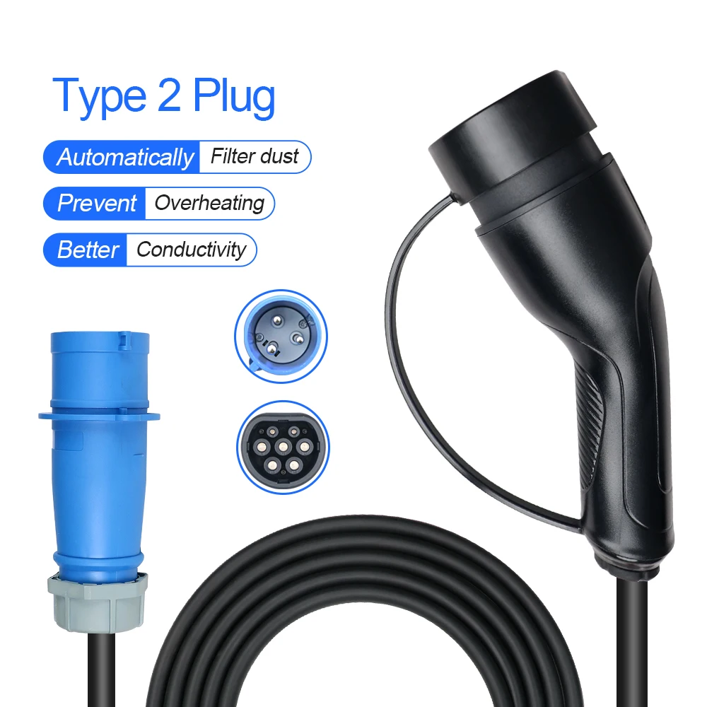 Current 8/10/16/20/26/32A 7kw Portable EV Charger Type 2 Plug Charging For Hybrid Eletric Vehicle Car Battery Cable 5M 4