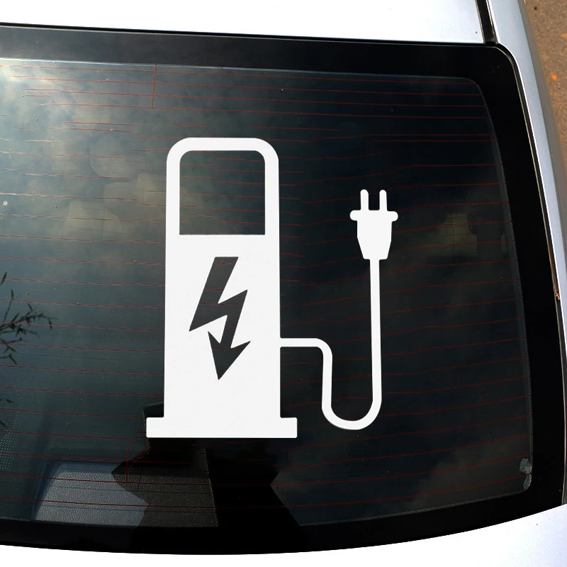 12*10cm EV Electric Vehicle Car Sticker Decal Funny Truck Battery Charger Charging Car Decoration Black White 6