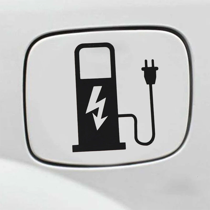 12*10cm EV Electric Vehicle Car Sticker Decal Funny Truck Battery Charger Charging Car Decoration Black White 1