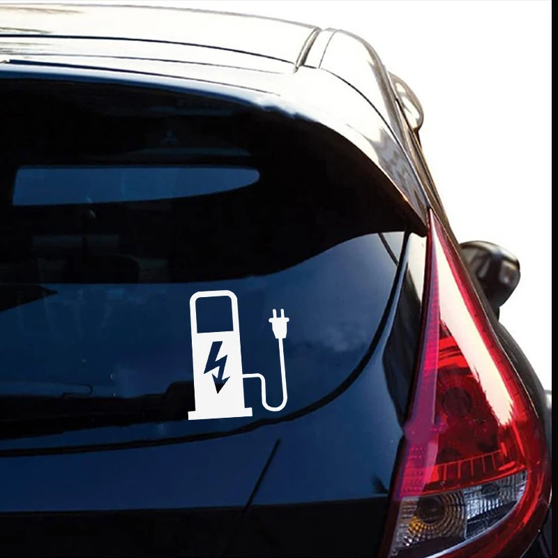 12*10cm EV Electric Vehicle Car Sticker Decal Funny Truck Battery Charger Charging Car Decoration Black White 3
