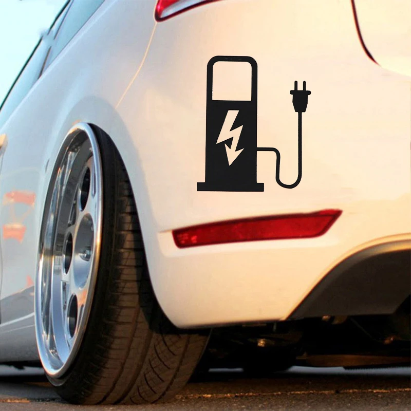 12*10cm EV Electric Vehicle Car Sticker Decal Funny Truck Battery Charger Charging Car Decoration Black White 5
