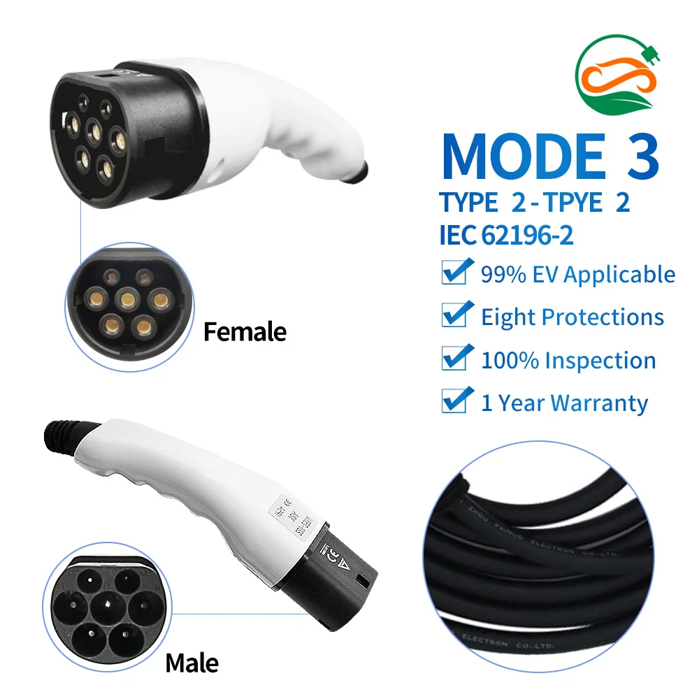 16A 32A Single Three Phase Electric Car EV Charging Cable Charger Type To 2