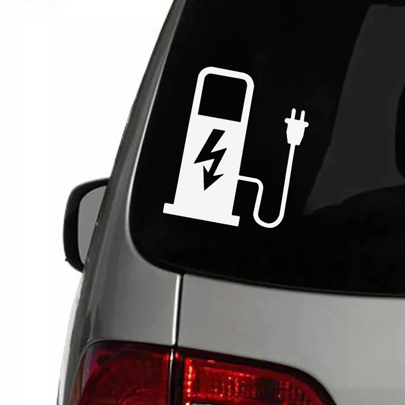 12*10cm EV Electric Vehicle Car Sticker Decal Funny Truck Battery Charger Charging Car Decoration Black White 4