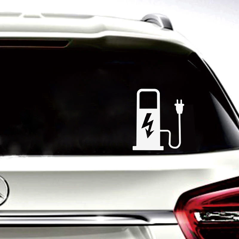 12*10cm EV Electric Vehicle Car Sticker Decal Funny Truck Battery Charger Charging Car Decoration Black White 2